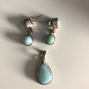 Larimar Pendant and Earring Set